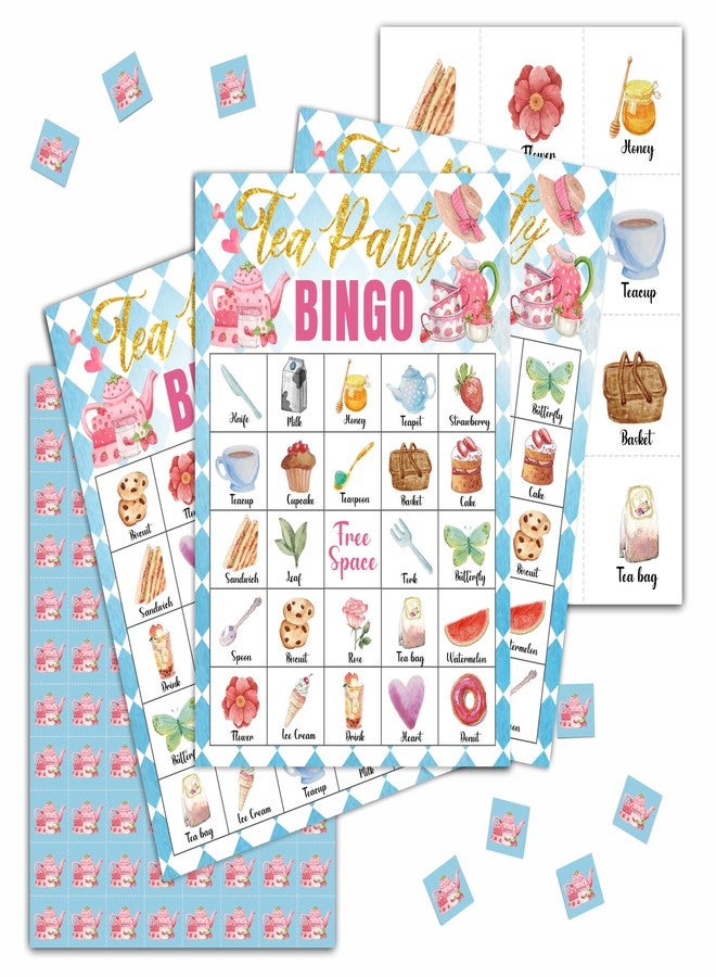 Tedea Tea Party Bridal Shower Games, Tea Party Bingo Game, Tea Party Decorations, Wonderland Party Favors, 24 Players Bingo Games for Bridal Shower, Bachelorette Party, Wedding, Engagement Party (C08) - Image 1